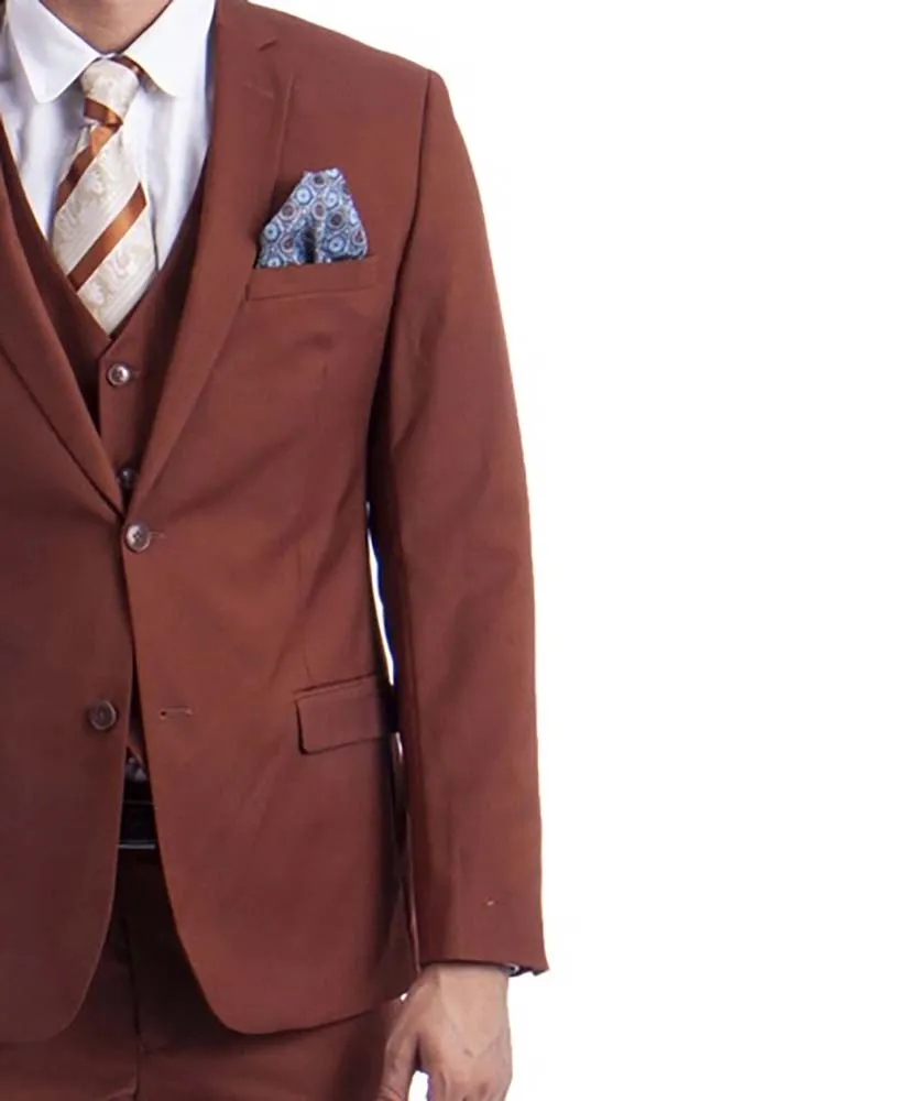 3 piece Light Brown Slim Fit Men's Suit with Vest Set