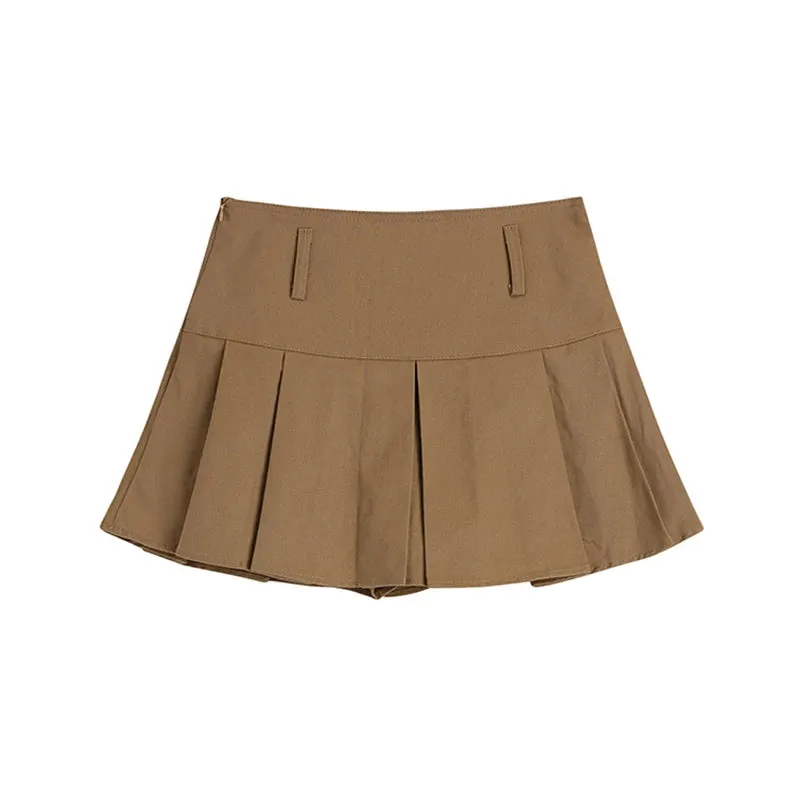 Advbridge  -  American College Style Khaki Pleated Skirt Women's Summer New Casual Solid Color A-line Shorts Skirts Female