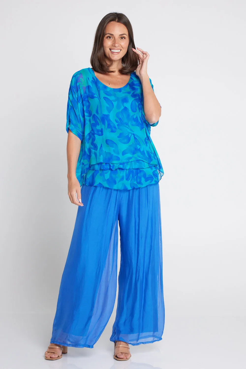 Arlette Silk Pants - Cobalt