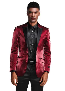 Burgundy Formal Slim Fit Satin Peak Lapel Jacket