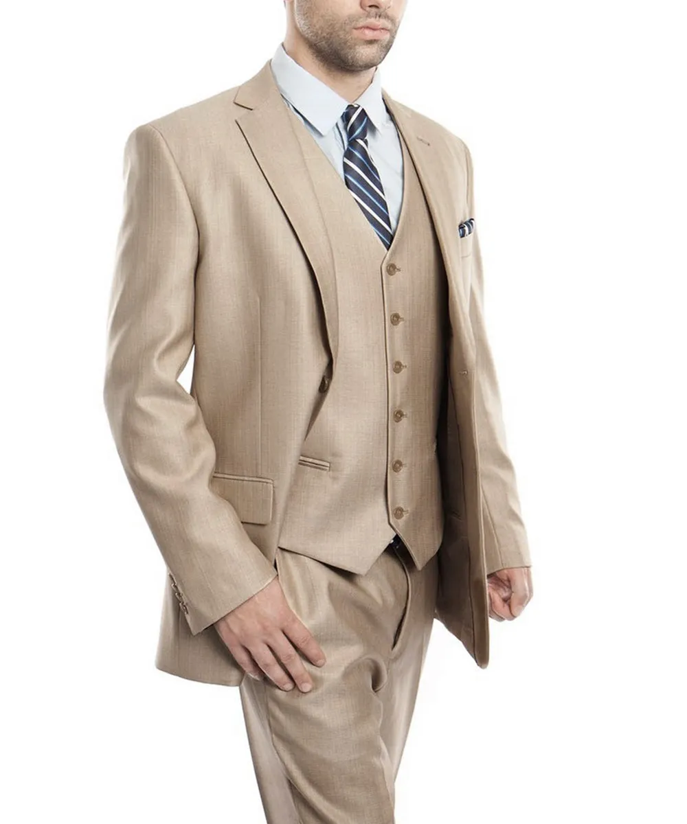 Classic Solid Textured Stone Suit with Vest