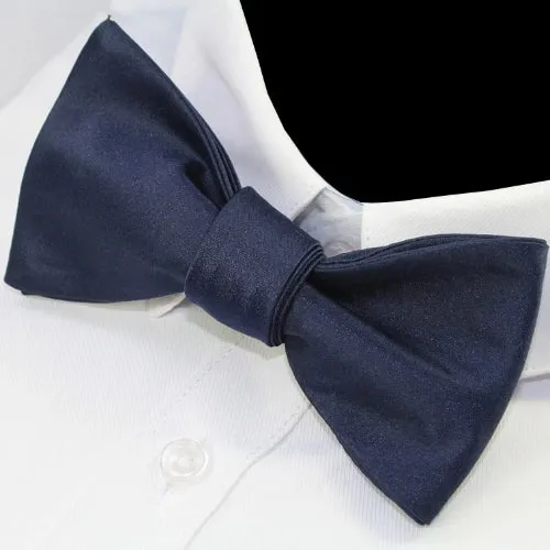 Classy Men Navy Blue Silk Self-Tie Bow Tie