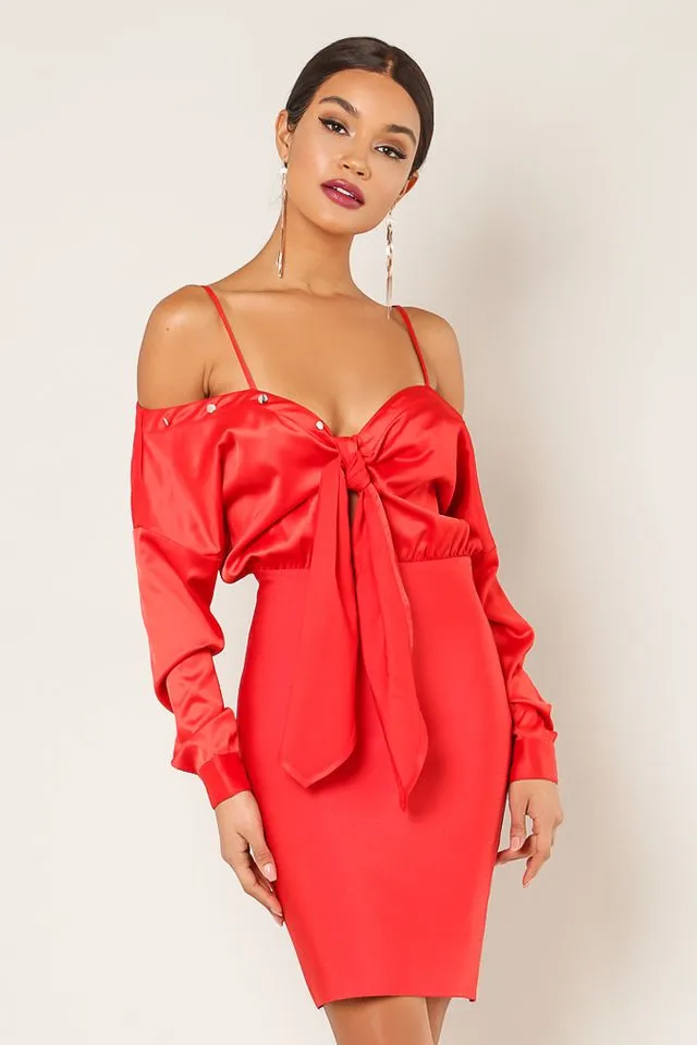 Doja Front Tie Off The Shoulder Bandage Dress