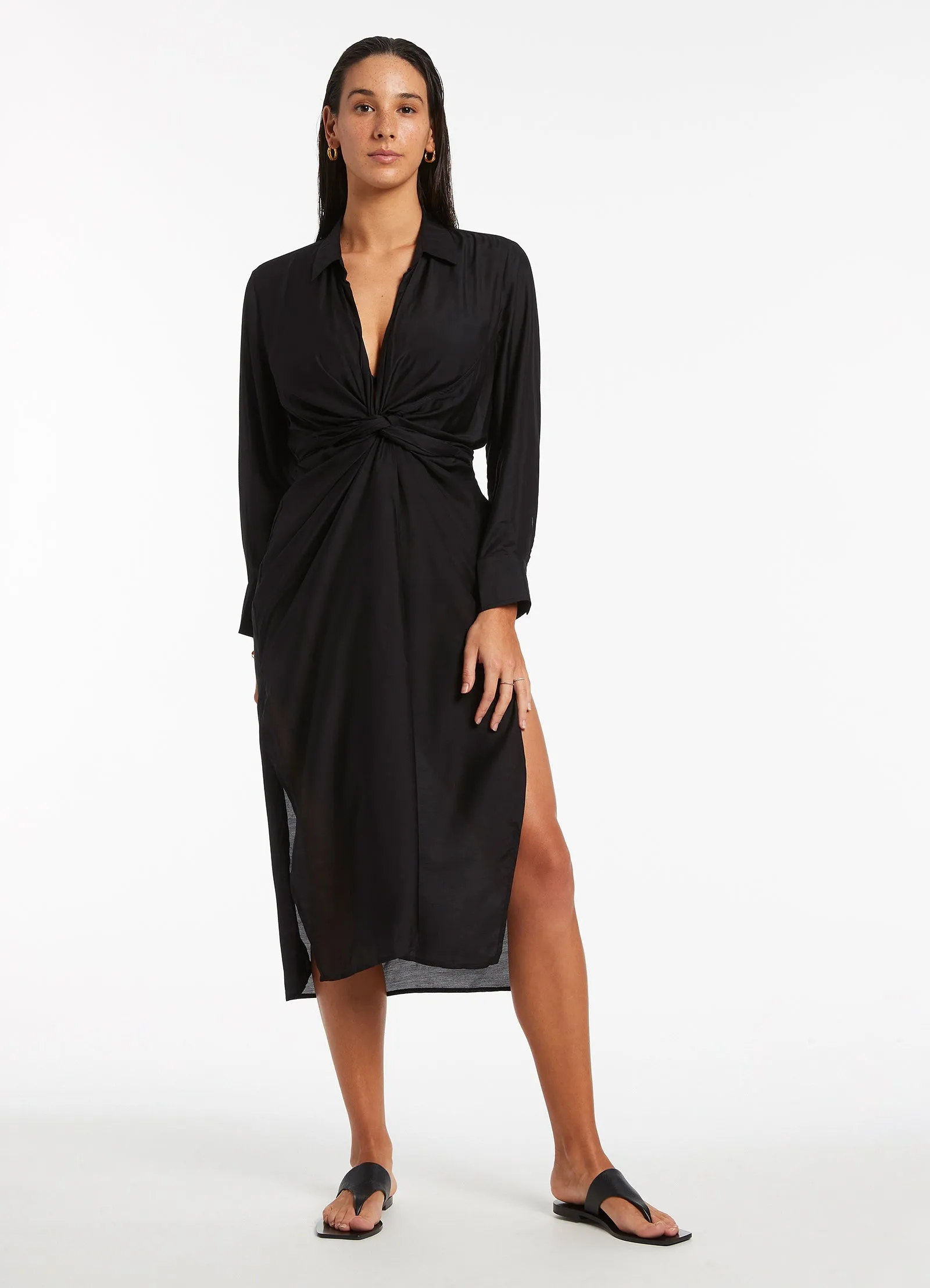 Jetset Wrap Shirt Dress - Black