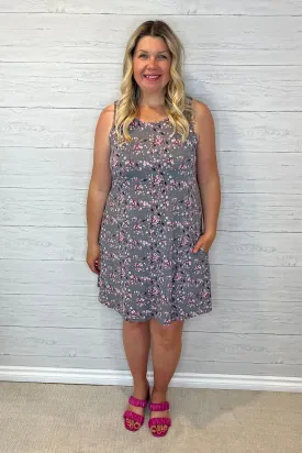 Mallory Ditsy Floral Dress with Pockets - Charcoal