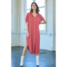 Maronie Cotton Midi Shirt Dress Coral