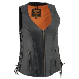 Milwaukee Leather Women's Black Leather V-Neck Motorcycle Rider Vest