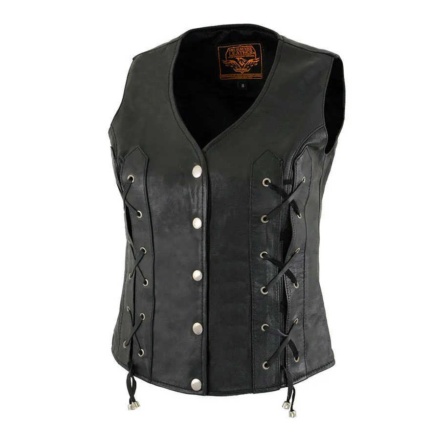 Milwaukee Leather XS1216 Ladies Black Leather Vest with Front Laces