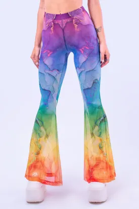 Rainbow Marble Bell Bottom Mesh Pants