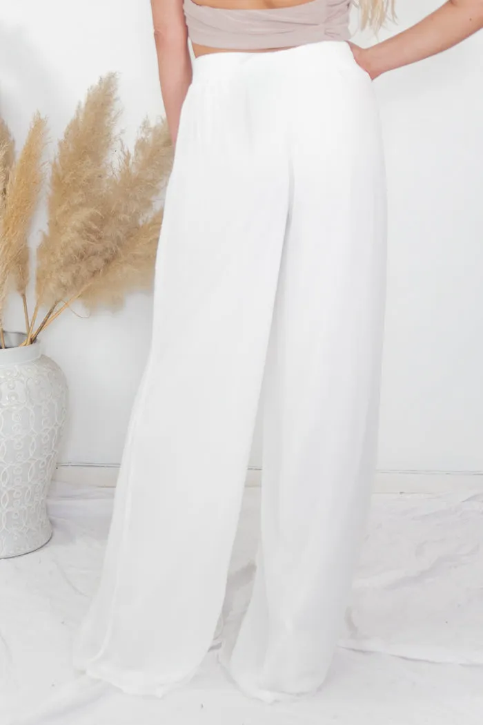 Soft Raya High-Waisted Wide-Leg Pant - White