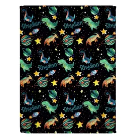 Space Dinosaur Print Personalized Minky Blanket (Luxe Minky)