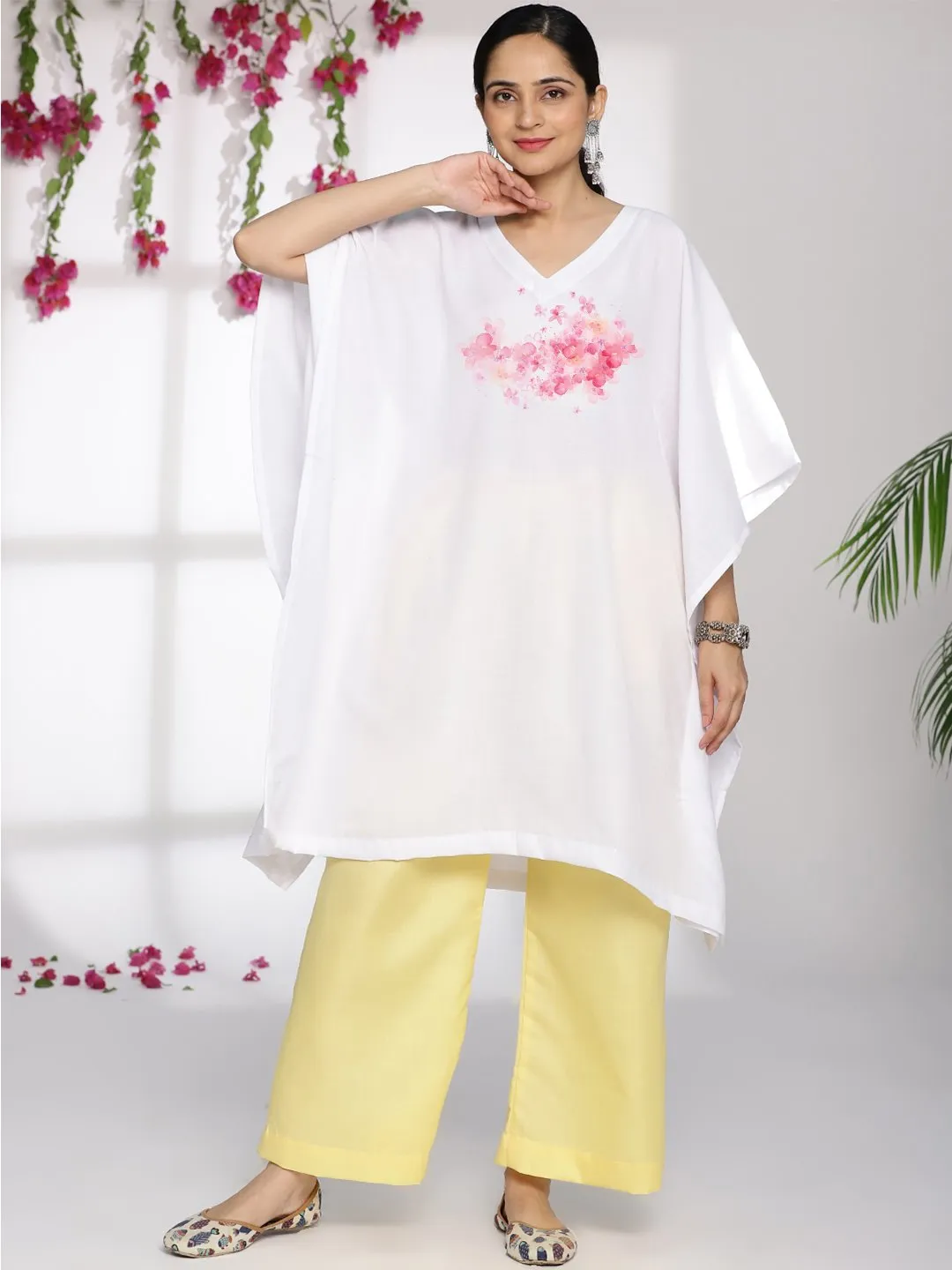 White CottonSlub ShortKaftan - Florabella