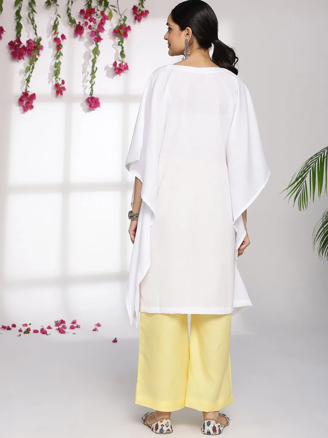 White CottonSlub ShortKaftan - Florabella