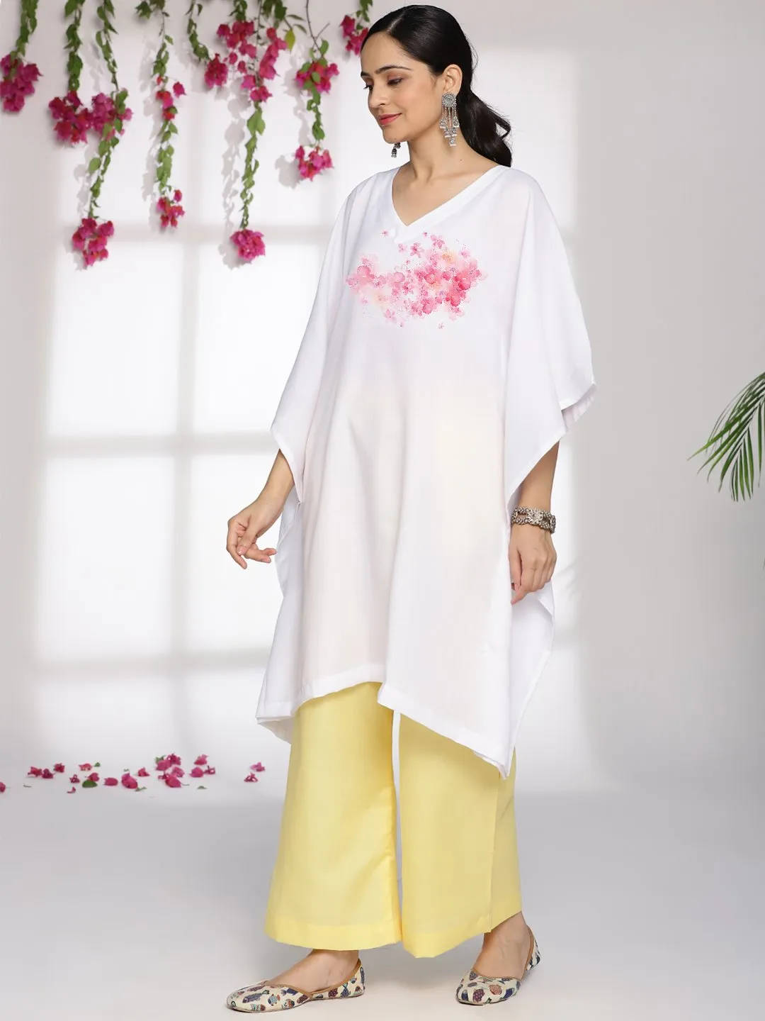 White CottonSlub ShortKaftan - Florabella