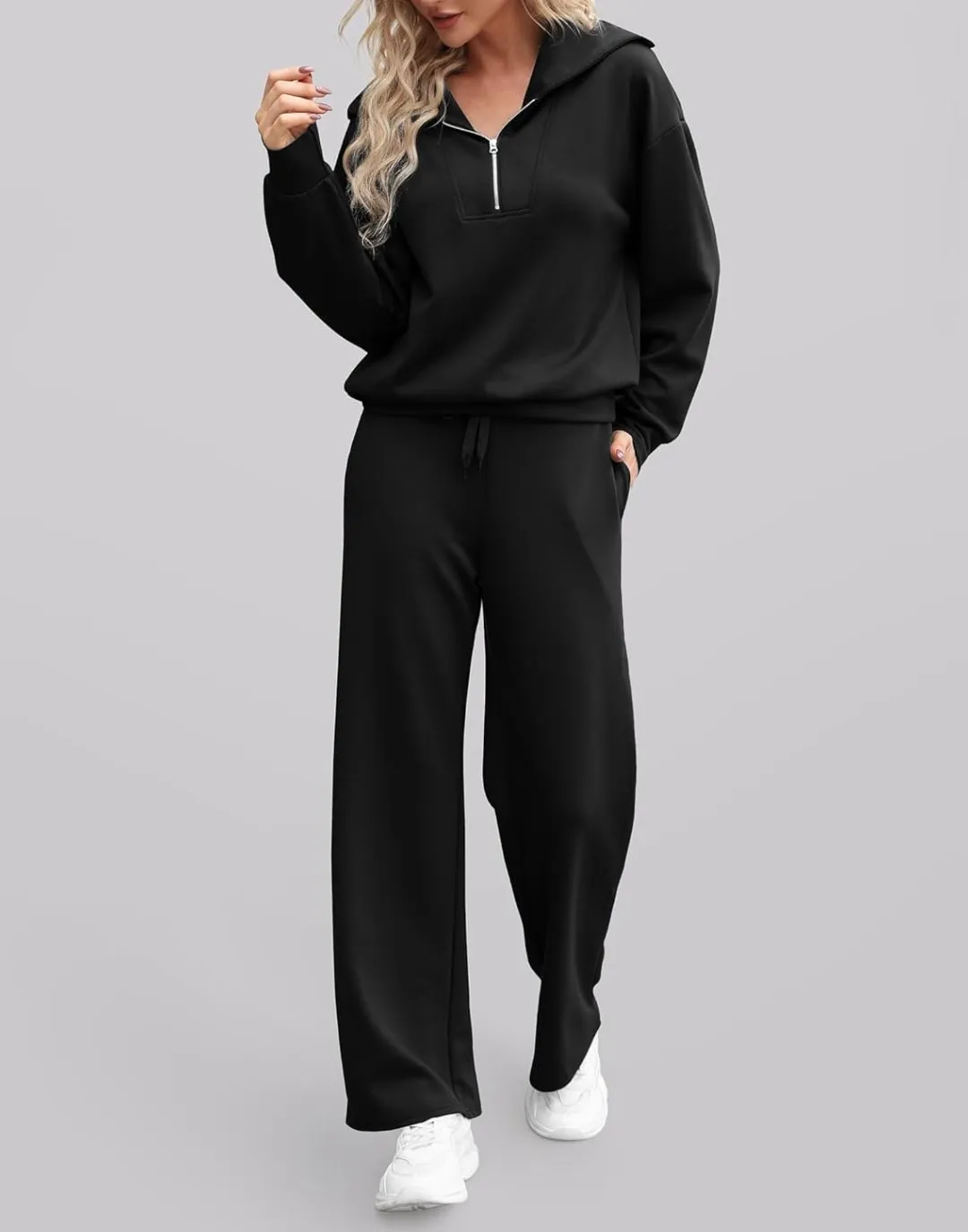 (Women) DIBAOLONG Lounge Sets For Women/Oversized Half Zip Sweatshirt/Wide Leg/Two Piece