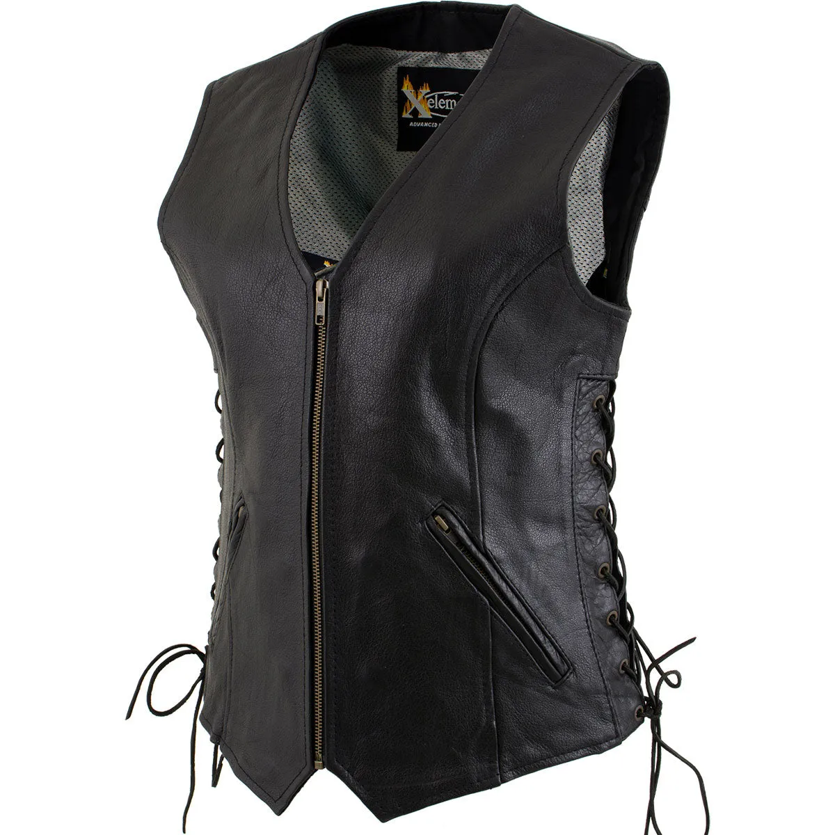 Xelement B277 Women's Black 'Mistress' Side Lace Motorcycle Leather Vest