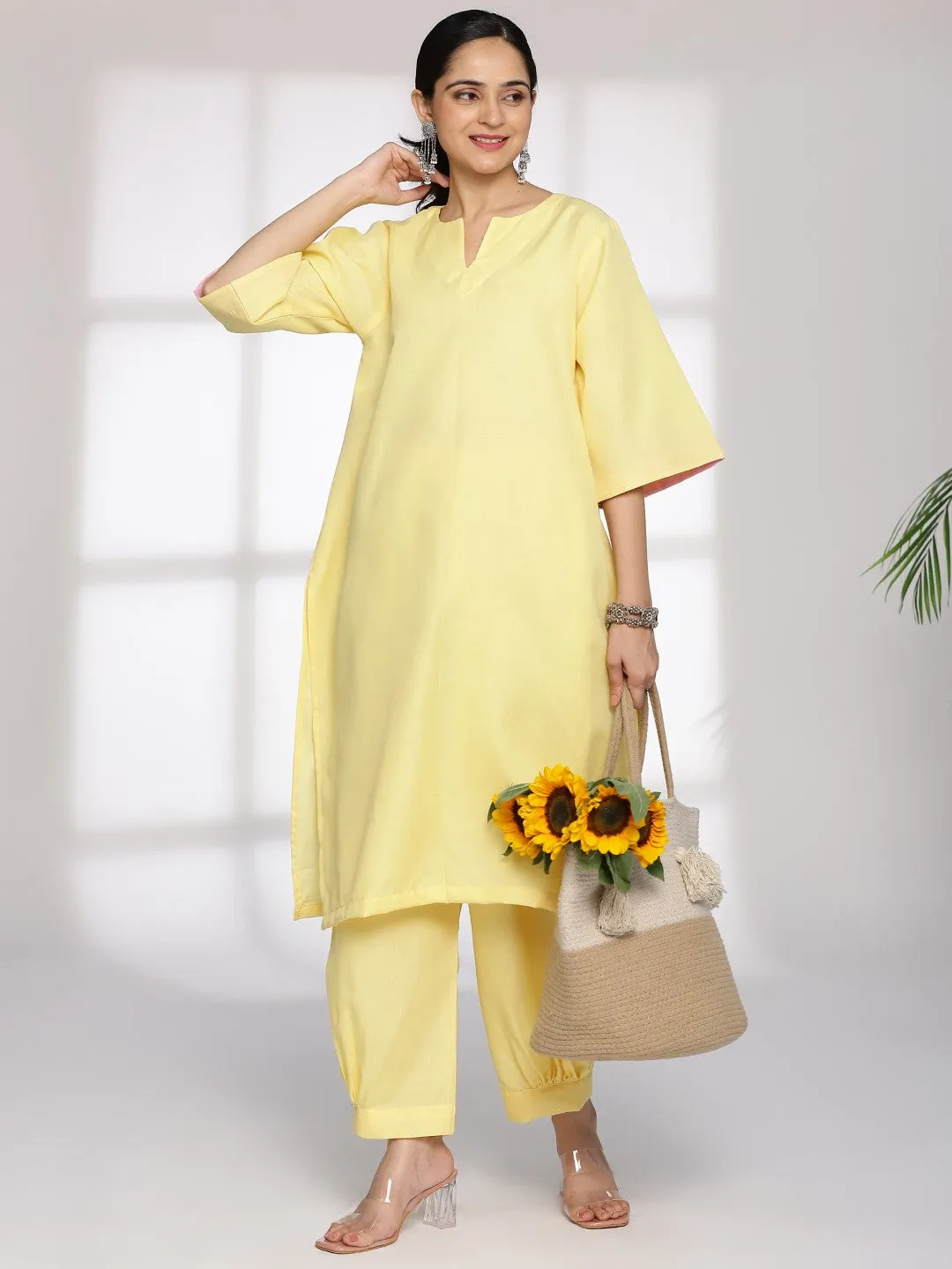 Yellow CottonSlub LongKurta